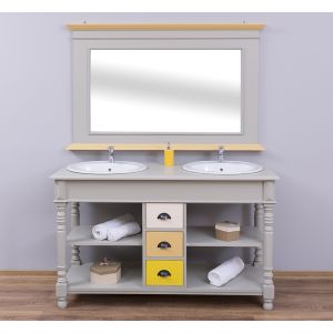 Mobilier baie 3 sertare picioare strunjite, Finisaj Gri Slate, Lemn Masiv Brad, Colectia Rustic